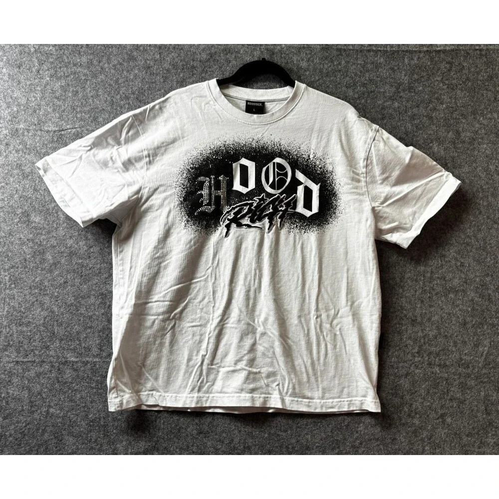 Hoodrich Iron Large T-Shirt White Rhinestone Embroidered Graphic Men’s